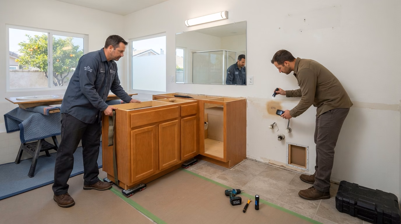 Old Vanity Removal Replacement | Orange County Old Vanity Removal Replacement in Orange County.